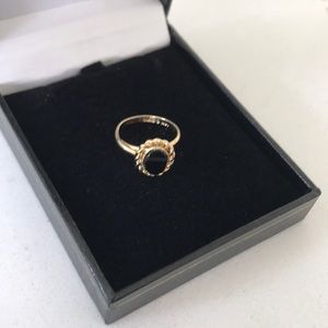 10K Vintage Gold Filled GF Onyx Ring Adjustable